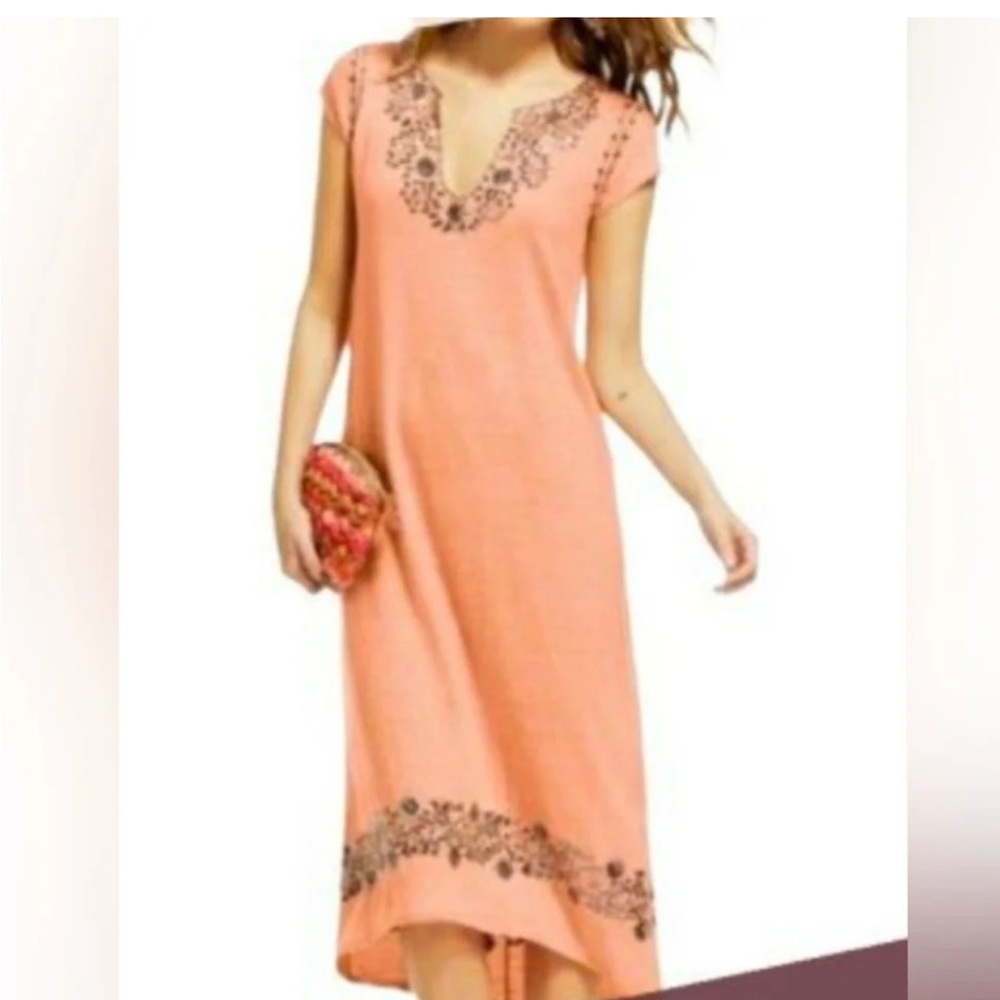 Calypso St. Barth Emeline Sequin Linen Coral Midi Dress Size Small - Picture 5 of 5